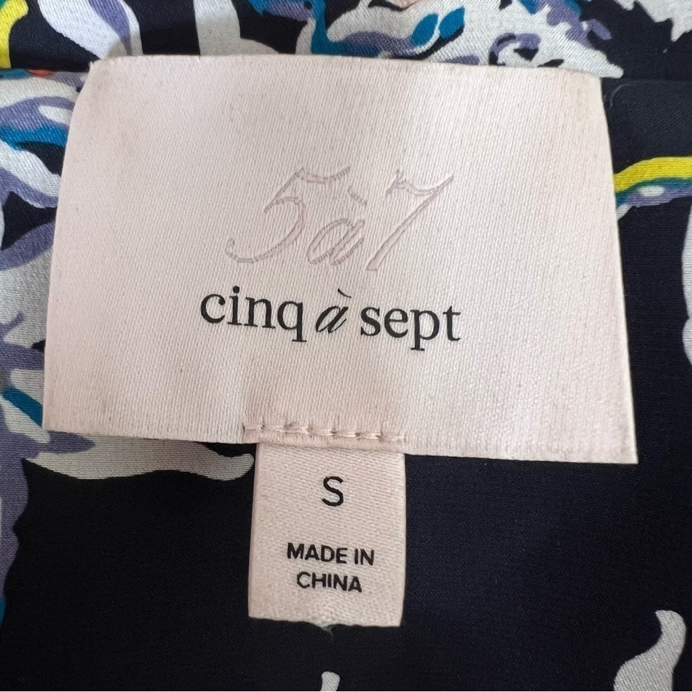 Cinq à Sept Floral Silk Button-Up Shirt Top Asian Pocket Collared Blouse Sz S - Picture 13 of 15